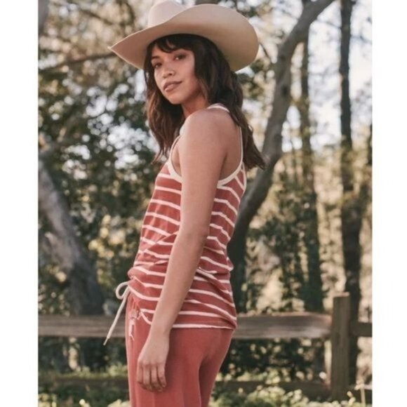 The Great. The Racerback Stripe Scoop Neck Slightly Slouchy Fit Tank Top NWT - Picture 4 of 16